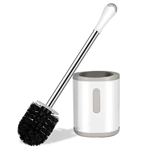 Compact Toilet Brush & Holder. Stainless Steel Handle. Space Saving for Storage. Deep Cleaning. Drip-Proof. Easy to Assemble. Nylon Bristles. White & Grey